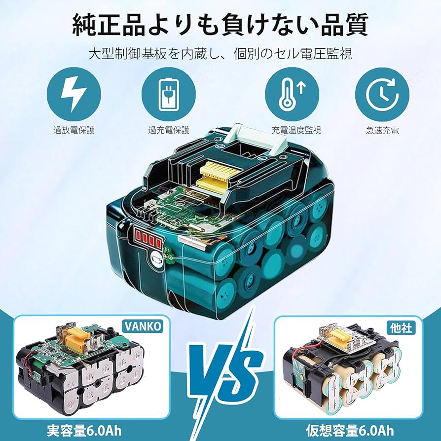 Amazon.co.jp: VANKO 互換 マキタ 18v バッテリー BL1860B 6.0Ah